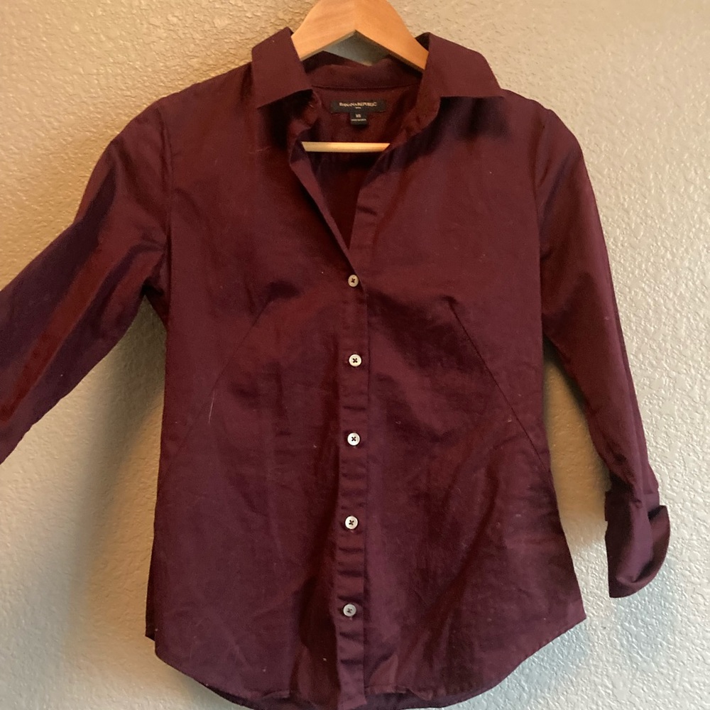 Banana Republic Maroon Button Down Business Top